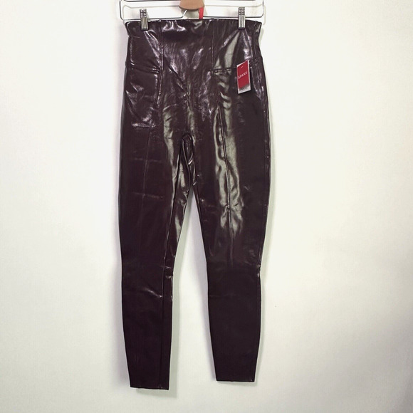SPANX Faux Patent Vegan Leather Leggings M Ruby Pull On Skinny Party Club NEW - Picture 1 of 10